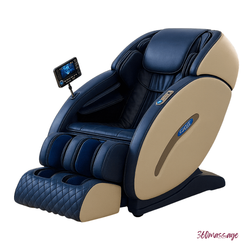 blue and white massage chair