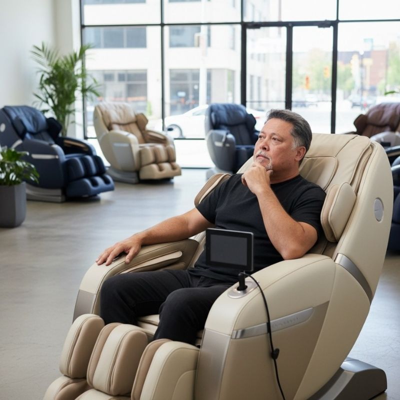 man in 5D massage chair