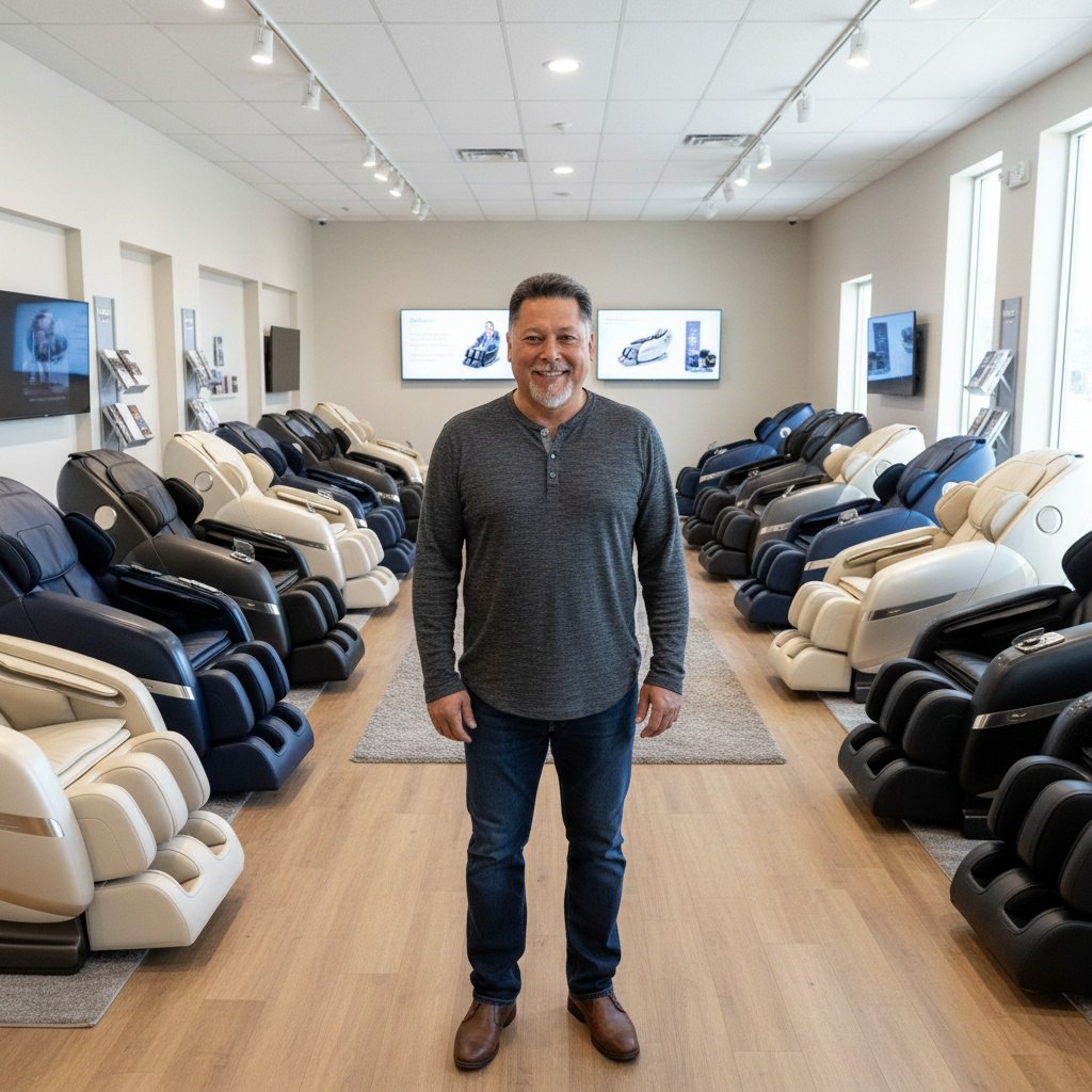 man in massage chair store