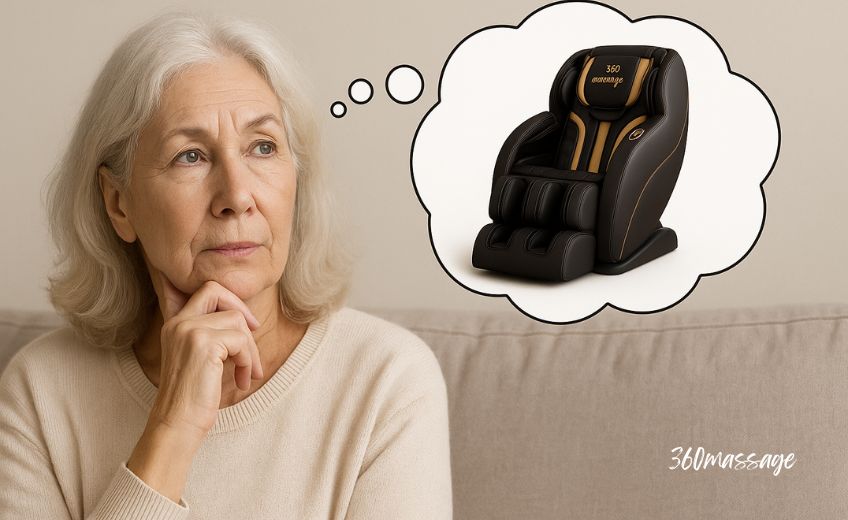 old woman thinking about massage chair