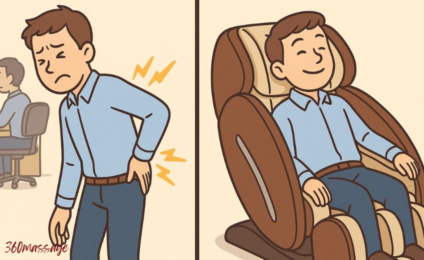 man with back pain vs man in massage chair