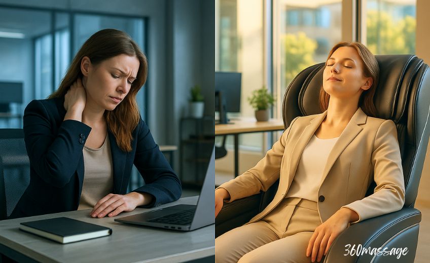 employee in pain vs employee in massage chair