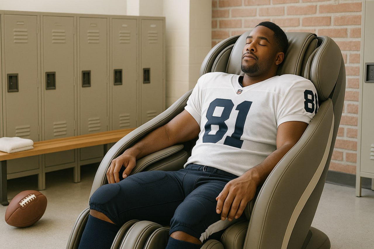 football player in massage chair