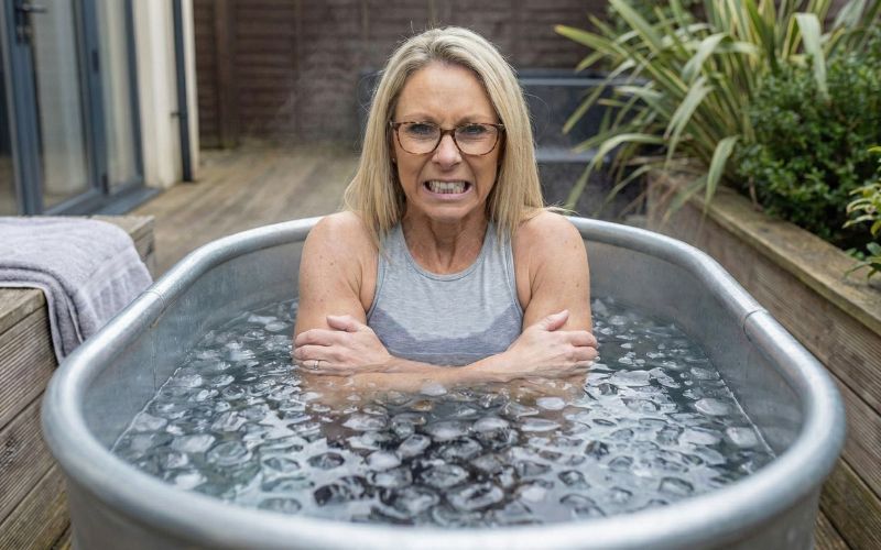 woman in ice bath
