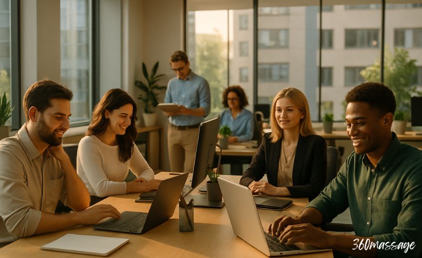 happy employees together 