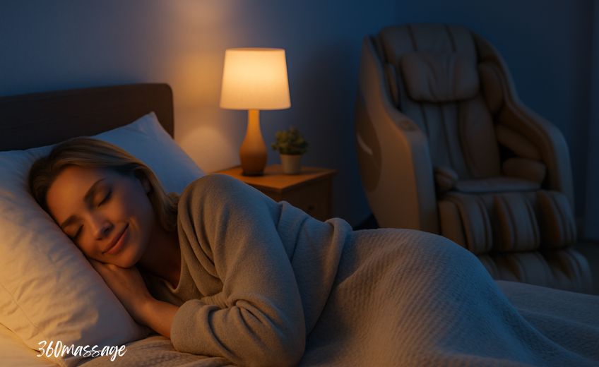 girl sleeping beside massage chair