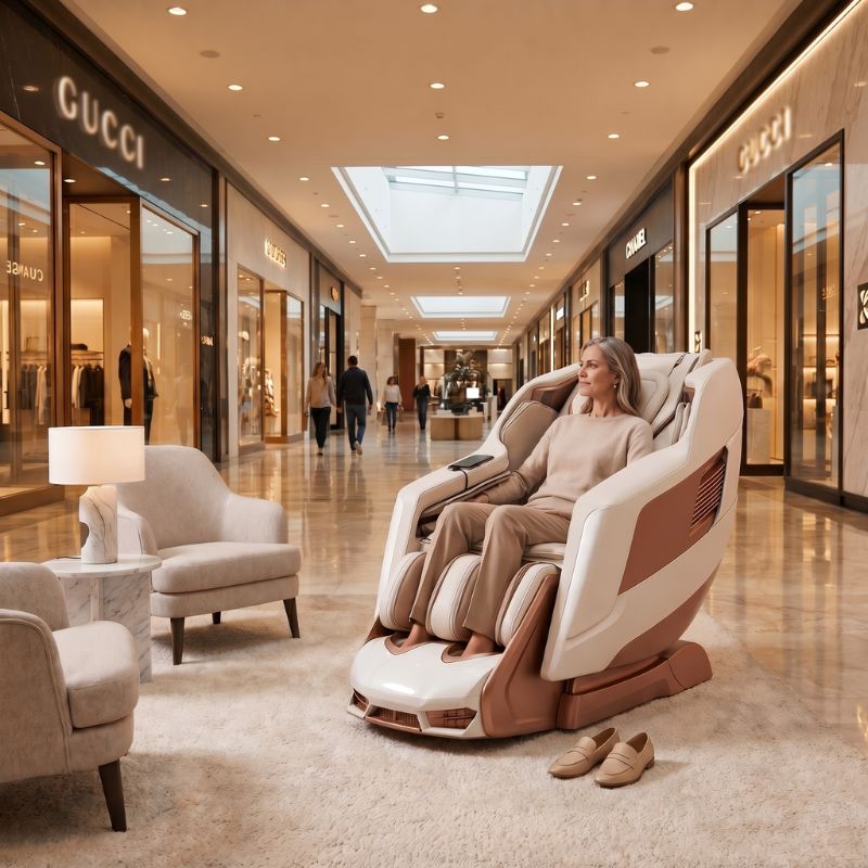 Massage chairs for shopping mall 1 Massage chairs for shopping mall placed in luxury retail corridor