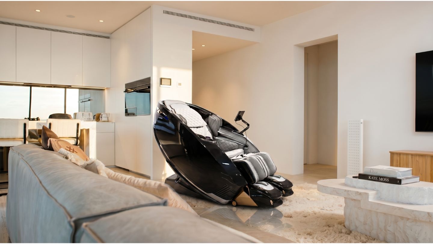 black auraa massage chair in luxury room