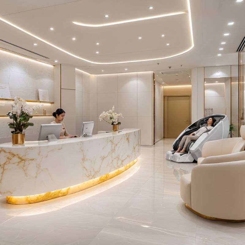 Massage chair for waiting room 1 Massage chair inside premium clinic reception lounge